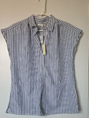 Max Studio Blue and White Vertical Stripe Button-Down Shirt